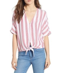 Pink Vertical Striped Short Sleeve Blouse