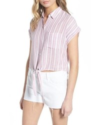 Pink Vertical Striped Short Sleeve Button Down Shirt