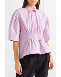 Cédric Charlier Shirred Striped Cotton Poplin Shirt