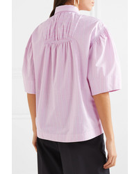 Cédric Charlier Shirred Striped Cotton Poplin Shirt