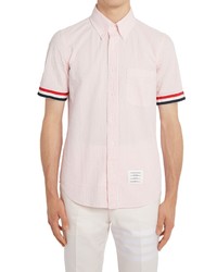 Thom Browne Straight Fit Short Sleeve Seersucker Shirt In Light Pink At Nordstrom