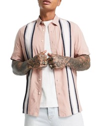 Topman Stripe Button Up Bowling Shirt In Pink At Nordstrom