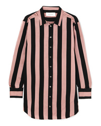 Pink Vertical Striped Silk Dress Shirt