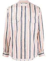 Pink Vertical Striped Silk Long Sleeve Shirt