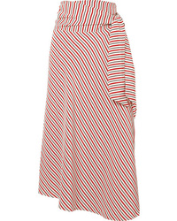 Pink Vertical Striped Silk Midi Skirt