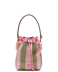 Pink Vertical Striped Straw Bucket Bag