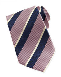 Ermenegildo Zegna Wide Crosshatch Striped Tie Pink