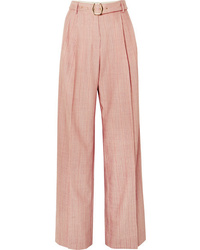 Pink Vertical Striped Wool Wide Leg Pants
