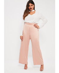 Missguided Plus Size Pink Satin Wide Leg Trousers