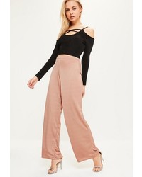 Missguided Pink Jersey Crepe Wide Leg Trousers