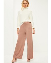 Missguided Pink Slinky Wide Leg Trousers
