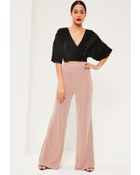 Missguided Pink Slinky Wide Leg Trousers
