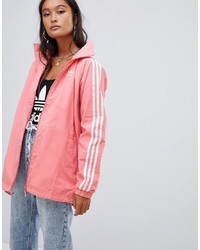 adidas Originals Three Stripe Hooded Jacket In Pink