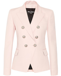 Balmain Double Breasted Wool Blazer Pastel Pink