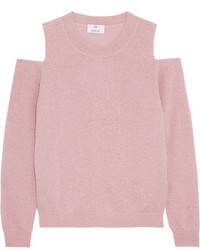 Allude Cold Shoulder Metallic Wool Blend Sweater Pink