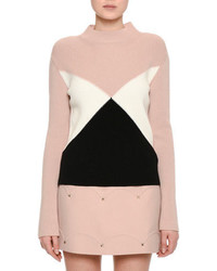 Valentino Tricolor Ribbed Virgin Wool Sweater Pink