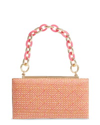 Pink Woven Straw Clutch
