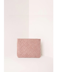 Missguided Pink Woven Detail Clutch Bag