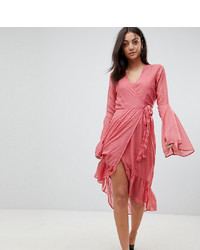 Vero Moda Tall Dobby Spot Wrap Dress With Fluted Sleeves