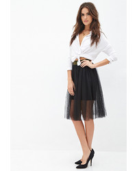 Pleated Tulle Midi Skirt