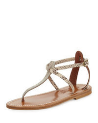 Print Leather Thong Sandals