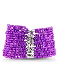 VistaBella Purple Silver Tone Beads Wide Stretch Bracelet