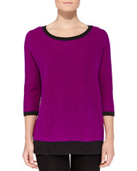 Neiman Marcus Cashmere Two Tone Honeycomb Knit Sweater