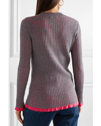 Burberry Striped Ribbed Cashmere And Sweater