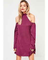 Missguided Purple High Neck Cold Shoulder Dress