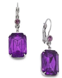 2028 Silver Tone Purple Octagon Drop Earrings