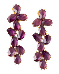 Oscar de la Renta Clustered Crystal Drop Earrings Purple