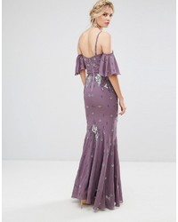 Maya Tall All Over Embellished Corset Top Maxi Dress With Cold Shoulder
