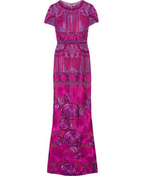 Marchesa Notte Embellished Tulle Gown Magenta