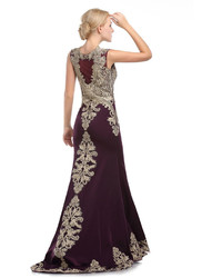 Unique Vintage Plum Embellished Fitted Full Length Gown