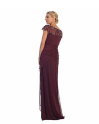 Unique Vintage Plum Purple Embellished Cap Sleeve Chiffon Long Dress