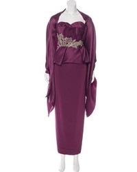 Marchesa Satin Embellished Gown