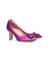 Manolo Blahnik Pink Hangisi 70 Detail Satin Shoes