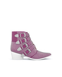 Purple Embellished Suede Ankle Boots
