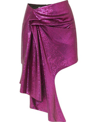 Halpern Asymmetric Sequined Tulle Mini Skirt
