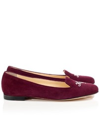 Purple Embroidered Suede Loafers