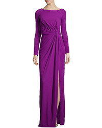 J. Mendel Long Sleeve Ruched Waist Gown Orchid
