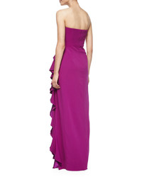 Badgley Mischka Strapless Layered Ruffle Gown Orchid