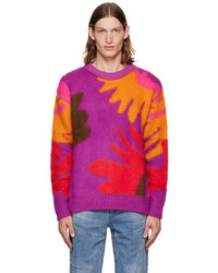 Purple Floral Crew-neck Sweater