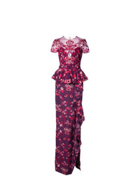 Marchesa Notte Peplum Floral Gown