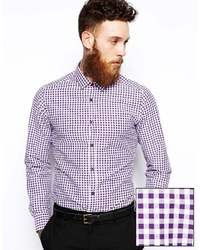 Asos Smart Shirt In Long Sleeve With Gingham Check Purple