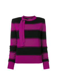 Purple Horizontal Striped Crew-neck Sweater
