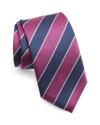 David Donahue Stripe Silk Tie In Navyberry At Nordstrom