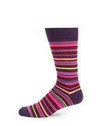 Saks Fifth Avenue Black Label Striped Cotton Blend Socks Purple