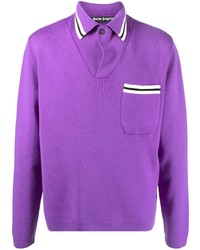 Purple Horizontal Striped Wool Polo Neck Sweater