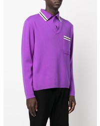 Palm Angels Striped Trim Wool Polo Shirt